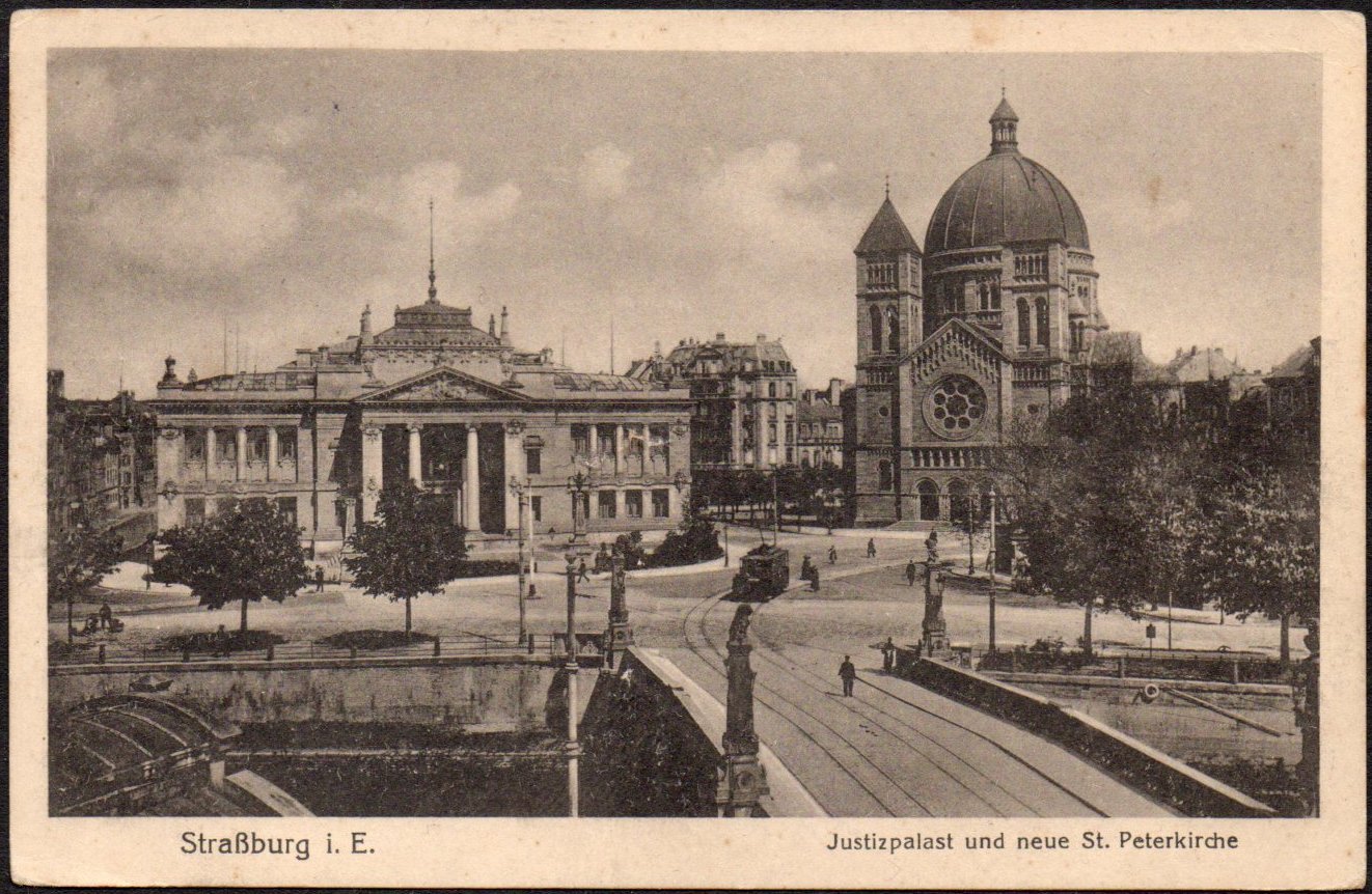 France / Germany : Strasbourg Strassburg in Elsass Justizpalast and Tram Postcard